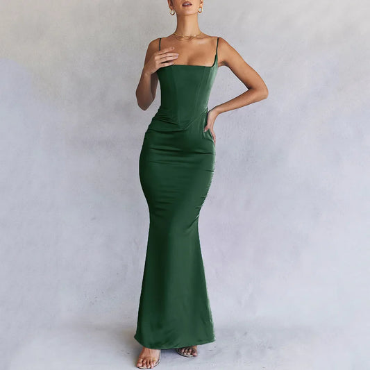 Green Elegant Mermaid Prom Dress Spaghetti Strap Bodycon Celebrity Evening Dress Formal Occasion Dresses Summer