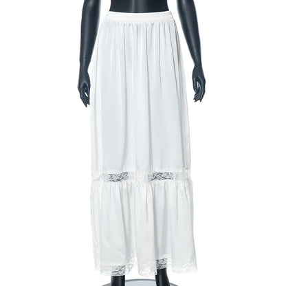 maoxiangshop -  Women's Autumn and Winter New Lace Splicing Low Waist Swing Skirt Elegant Casual Long Skirt Vestidos