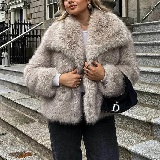 maoxiangshop  -  Faux Fur Cardigan Coat Women 2024 Winter Luxury Solid Long Sleeve Fashion Short Coats Lady Elegant Warm Thick Jackets Outerwear
