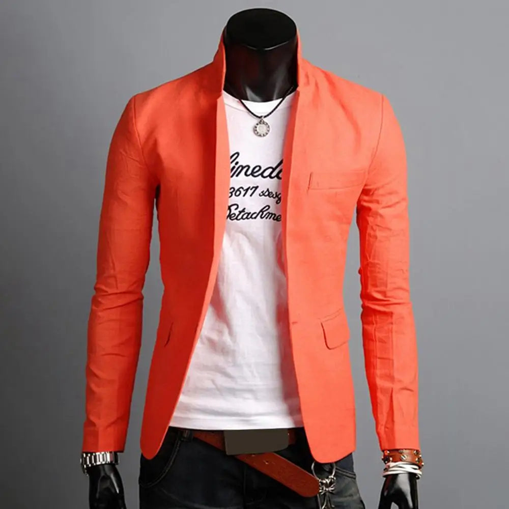 maoxiangshop Men Casual Blazer Spring Autumn Solid Color Lapel Collar Button Pockets Decor Business Suit Tops Wedding Party Outwear Coat