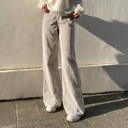 maoxiangshop  -  Autumn Baggy Corduroy Pants Woman Korean Fashion Office Lady Basic Casual Wide Leg Trousers Winter New Pantalones
