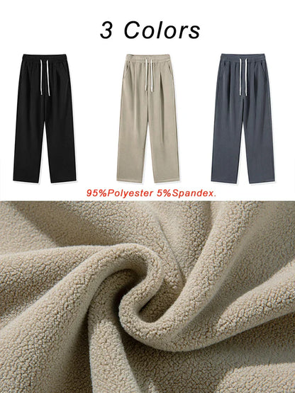 maoxiangshop Winter Thick Fleece Warm Sweatpants Men Streetwear Wide-Leg Straight Loose Track Pants Male Casual Thermal Velvet Trousers