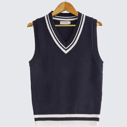 maoxiangshop Men Uniform Vest Fashion V Neck Pullover Boys British Student Sleeveless Waistcoat Tank Tops Sweaters