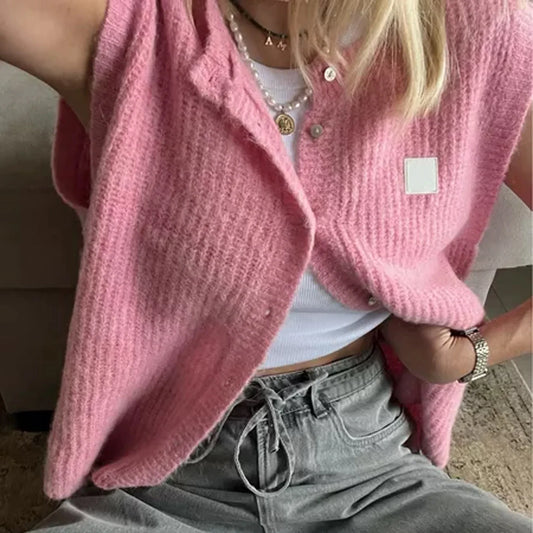 maoxiangshop  -  Women's Y2K Cute Knitted Tank Tops Casual Summer Solid Color Button-up Front Basic Sleeveless Aesthetic Sweater Vest