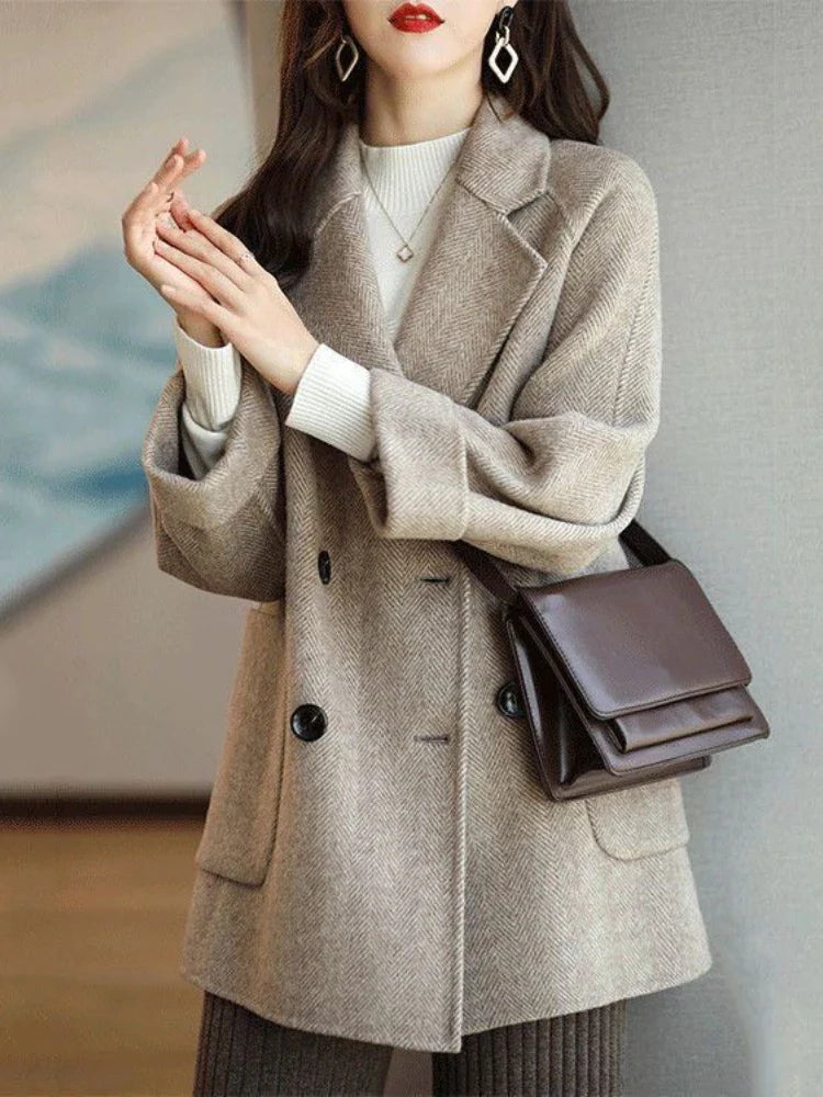 maoxiangshop Wool Coat Elegance Coats and Jackets Women New In Autumn Winter Jacket Women Korean Style Long Sleeve Office Lady Trench Coat