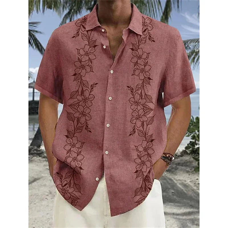 maoxiangshop Fashion new men's shirt Hawaiian shirt geometric print Cuba collar white Hawaiian short sleeve plus size high quality coat
