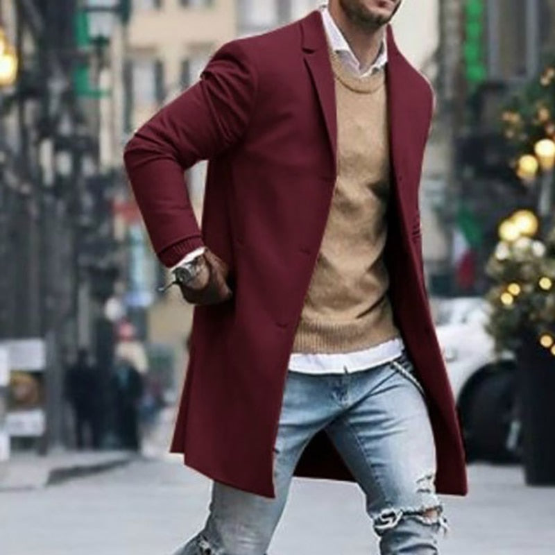 maoxiangshop Autumn Winter Mens Jacket Male Overcoat Casual Solid Slim Coats Long Cotton Coat Streetwear