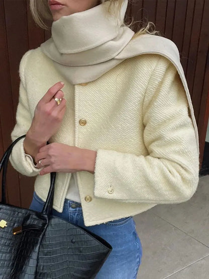 maoxiangshop -  Elegant O Neck Woolen Jacket For Women Casual Loose Long Sleeve Warm Coat Female Fashion Autumn Chic Office Lady Streetwear
