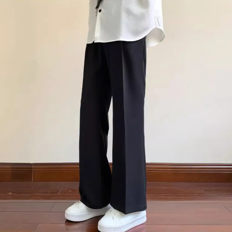 maoxiangshop Summer Black Suit Pants Men Fashion Social Mens Dress Pants Korean Loose Bell-bottoms Pants Men Mens Office Formal Trousers