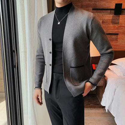 maoxiangshop Knitted Cardigan Men Autumn Long Sleeve Slim Fit Sweater Coat Business Casual Sweatercoat Streetwear Men Clothing