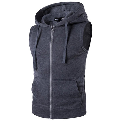 maoxiangshop New Men's Hooded Zipper Pocket Sleeveless Vest Coat Hoodie with a Zipper Clothes for Men