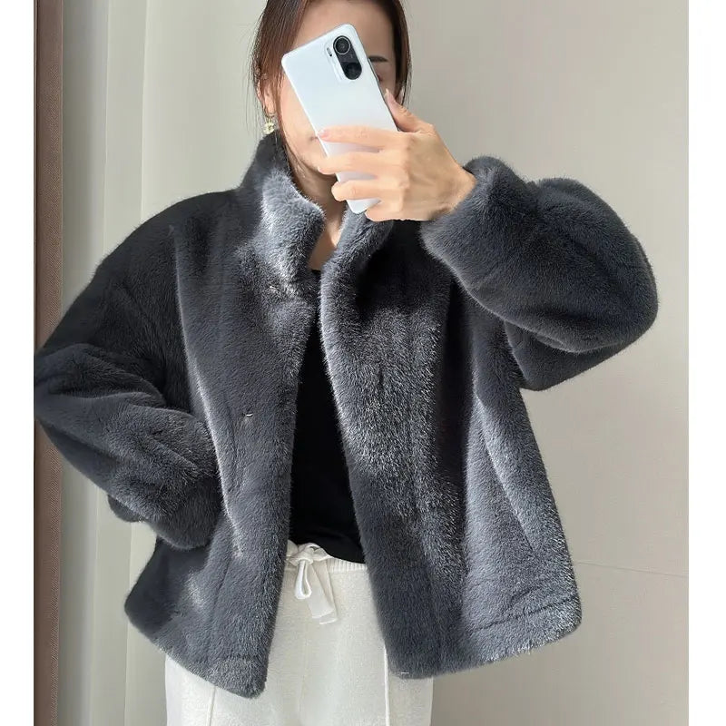 maoxiangshop Golden Mink Cashmere Fur One-Piece Fur Women Korean Style Short Coat Winter Thickened High Quality Women's Clothing