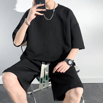 maoxiangshop Men Sets Summer O-neck T-shirts Baggy Harajuku Shorts All-match Breathable Ulzzang High Street Teens Male Stylish Handsome Cool