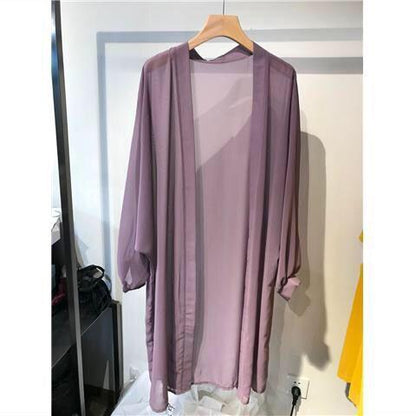 maoxiangshop long Jacket Women Summer Thin Loose See-through Sunscreen Pure Long Sleeve Sexy  Coat Chiffon Bohemian Female New Fashion Tops