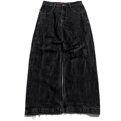 Jeans New Harajuku Hip Hop Retro Skull Graphic Embroidered Baggy Jeans Denim Pants Men Women Goth High Waist Wide Trousers