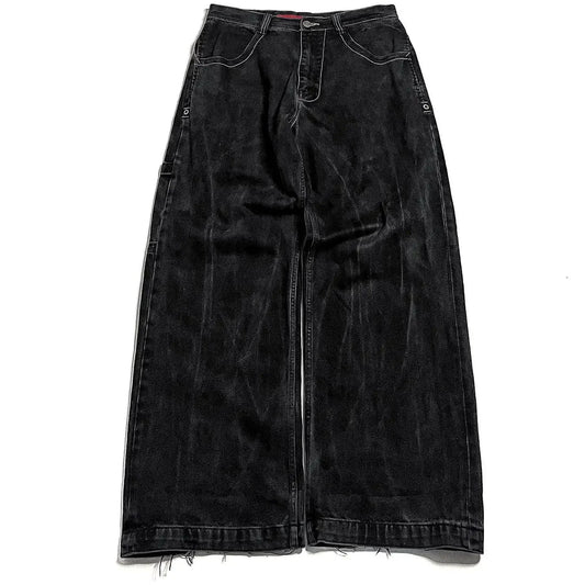 Jeans New Harajuku Hip Hop Retro Skull Graphic Embroidered Baggy Jeans Denim Pants Men Women Goth High Waist Wide Trousers