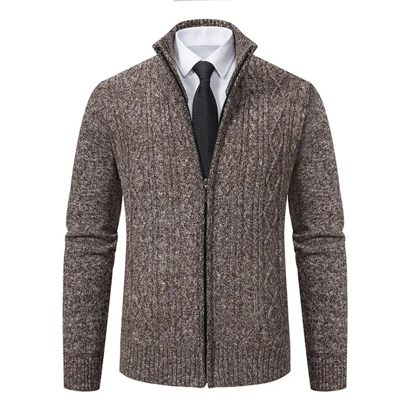 maoxiangshop New Winter Thick Warm Cardgian Men Smart Casual Knitted Sweatercoat Jackets Mens Slim Solid Color Stand Collar Knitting Cardigan