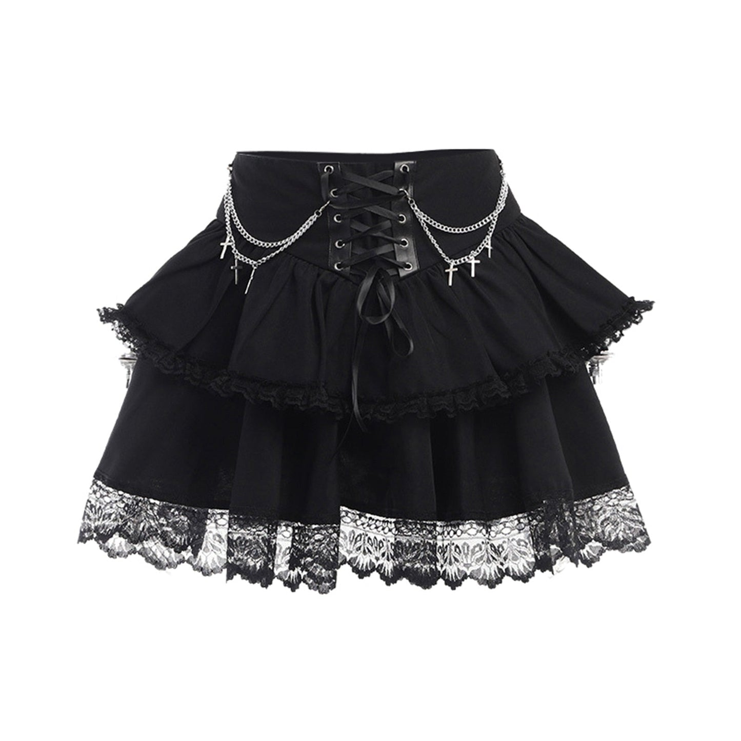 maoxiangshop Medieval Goth Black Pleated Mini Skirts Lolita Aesthetic Skirt Women's High Waist Lace Trim Gothic Skater Skirt Halloween Outfit