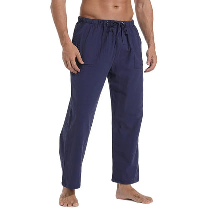 maoxiangshop New Men's Casual Linen Pants Solid Color Breathable Yoga Cotton Trousers Male Casual Elastic Waist Drawstring Fitness Pants
