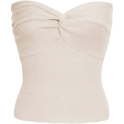 maoxiangshop -  Twist Tube Tops For Women Sexy Strapless Corset Top Tee Off-Shoulder Cute Y2k Cropped Tops Knit Bustier Summer Streetwear
