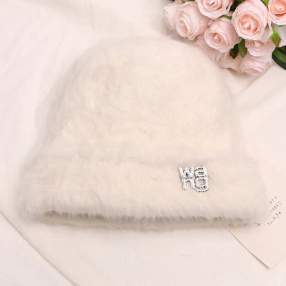 maoxiangshop New Fashion Rabbit Fur Y2k Beanies for Women Soft Warm Fluffy Angola Winter Hat Female Windproof Bonnet Hat Skullies Cap