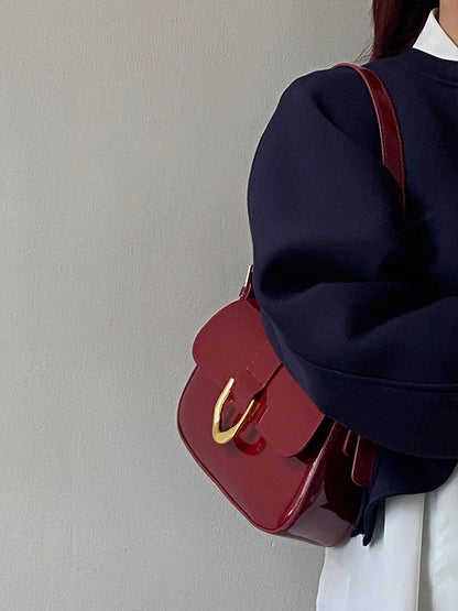 Burgundy Glossy Shoulder Bag for Women New Vintage Hasp Design Soft Leather Handbags Ladies Fashion Crossbody Bags