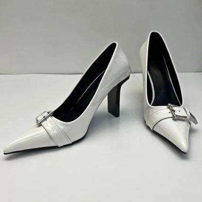 maoxiangshop  -  Patent Leather Sexy High Heels Women Metal Buckle Pointed Designer Pumps Female 2024 Fall Fashions Elegant Office Women Shoes
