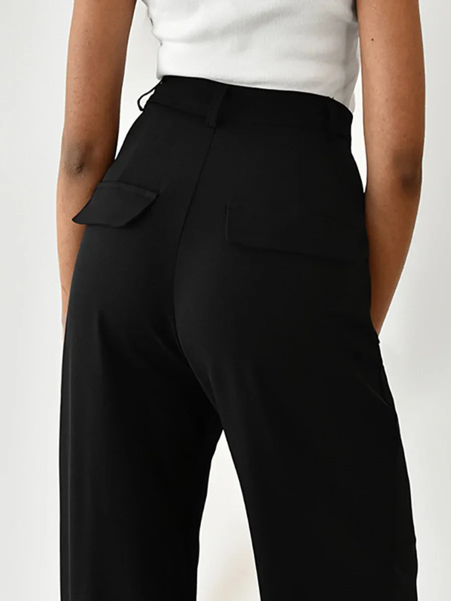 maoxiangshop  -  Solid Fashion Women Maxi Pants Autumn High Waist Straight Loose Button Female Trousers Streetwear Office Lady Suit Pant New