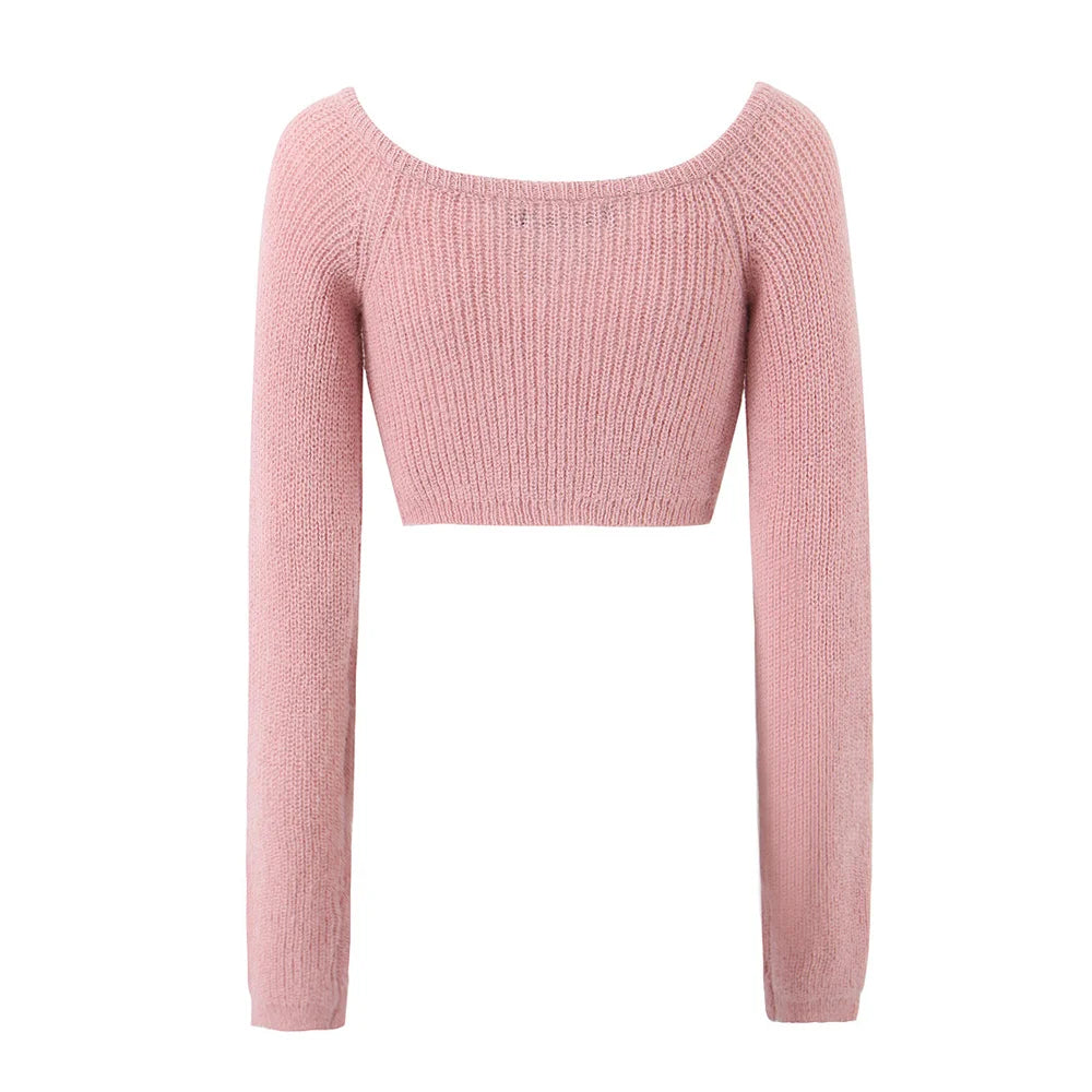 maoxiangshop -  Korean fashion pink cardigans for woman sexy cropped sweaters for women Winter clothes long sleeve top korean knitted