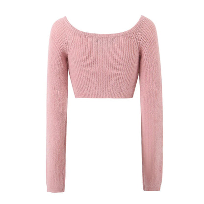 maoxiangshop -  Korean fashion pink cardigans for woman sexy cropped sweaters for women Winter clothes long sleeve top korean knitted