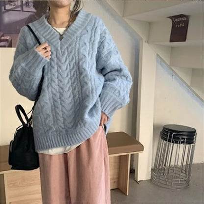 Winter Women Sweater Women Clothing Knitted Loose Sweater Wool Oversize Pullover Woman Sweaters Girls Thick Long Sleeve Top Tarf