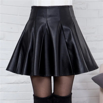 maoxiangshop Women Black Pu Leather Skirt Fashion Casual Mini Skirts Y2k Female Korean Style High Waist Short Skirt Winter Solid Bottoms