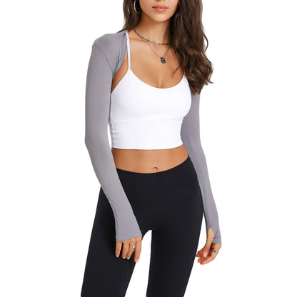 maoxiangshop-Women Long Sleeve Bolero Shrug Yoga Open Front Cropped Cardigan Sleeves to Cover Arms Workout Tops for Exercise Sports Gym Y2k