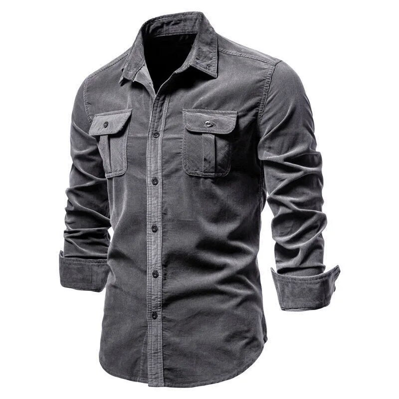 maoxiangshop New Men's Shirt Fashion Corduroy Shirts Men Business Casual Single Breasted Cotton Men Shirts Solid Color Slim Fit Full Top
