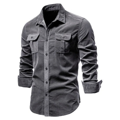 maoxiangshop New Men's Shirt Fashion Corduroy Shirts Men Business Casual Single Breasted Cotton Men Shirts Solid Color Slim Fit Full Top