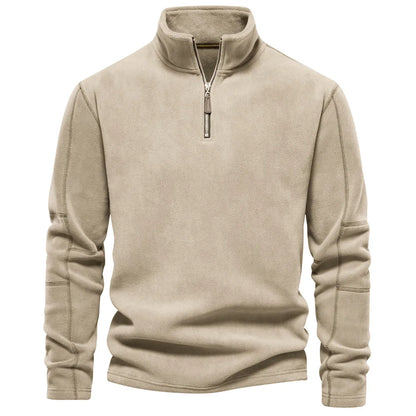 maoxiangshop Autumn Winter New Warm Polo Shirts Men's Lamb Wool Sweatshirt Standing Neck Half Zip Long Sleeve Fashion Versatile Men Tees Tops