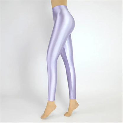 maoxiangshop Satin Glossy Pants High Waist Sport Women Fitness Shiny Yoga Pants Tights Leggings High Elastic Glossy Leggings