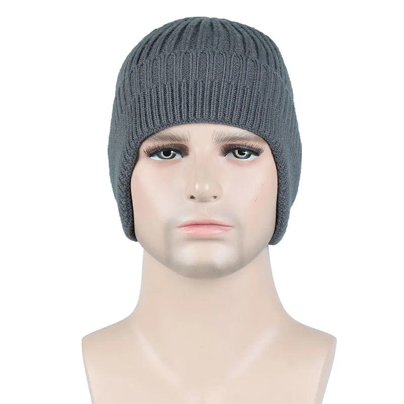 maoxiangshop Solid Knitted Hat Winter Imitation Rabbit Fleece Hats for Men Warm Ear Caps Autumn Beanie Hat Men's Winter Cap