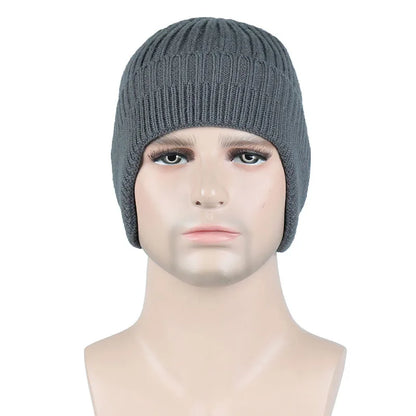 maoxiangshop Solid Knitted Hat Winter Imitation Rabbit Fleece Hats for Men Warm Ear Caps Autumn Beanie Hat Men's Winter Cap