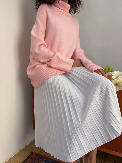 maoxiangshop  -  Chic Pleated Long Skirts 2024 New Elastic Waist French Elegant Women Skirts For Spring Fall A-line Casual Retro Lady Skirts