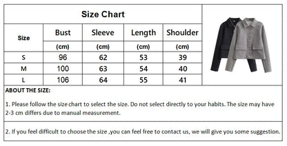 maoxiangshop Autumn Jacket Women Vintage Fashion Metal Button Cropped Coat Female Elegant Casual Long Sleeve Lapel Single Breasted Outerwear