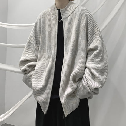 maoxiangshop New Korean Fashion Thick Knitted Cardigan Men Casual Zip Up Sweaters Long Sleeve Knitwear Slim Fitted Zipper Cardigans Male