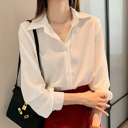 maoxiangshop Plus Size Shirts Spring Summer Fashion Female Long Sleeve Loose Solid Blouse Tops Casual Chiffon Shirt Women Office Lady Shirts