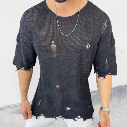 maoxiangshop Mens Sweaters Korean Advanced Knitwear Hole Autumn Winte Loose Knit Leisure Sweater Couples Men's Clothing Pullover