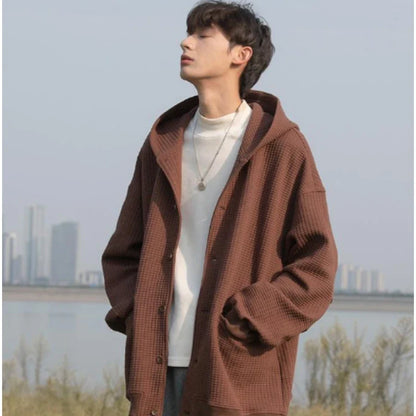 maoxiangshop High Quality Men's Waffle Sweatshirt Korea Version Hooded Couple Coat Ins Hop Thickened Harajuku Men Women Jacket Oversize M-3XL