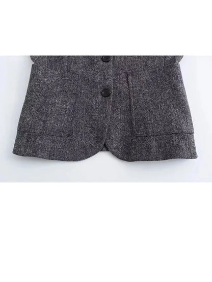 maoxiangshop HH TRAF Women Autumn Wool Blend Blazer Pleated Skirt Set Casual Lapel Sleeves Slim Jacket Women's Versatile High Waist Skirts