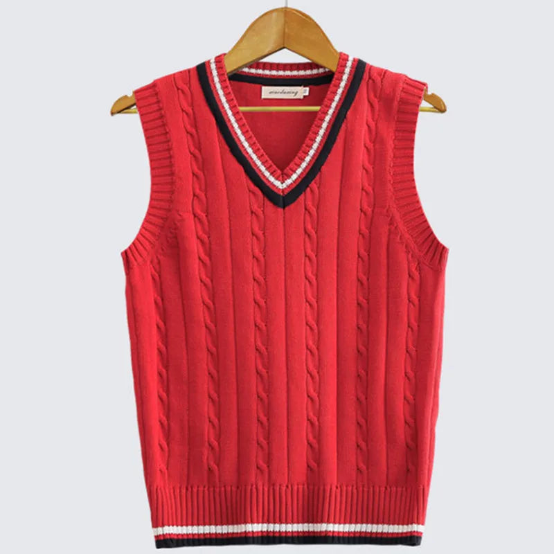 maoxiangshop Men Uniform Vest Fashion V Neck Pullover Boys British Student Sleeveless Waistcoat Tank Tops Sweaters