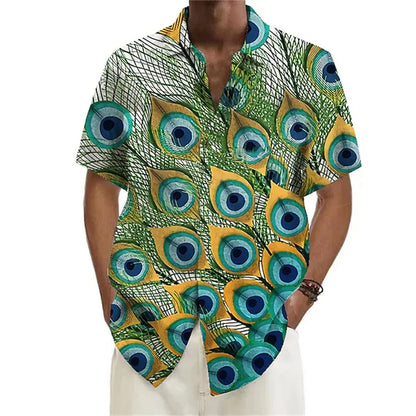 maoxiangshop Fashion new men's shirt Hawaiian shirt geometric print Cuba collar white Hawaiian short sleeve plus size high quality coat