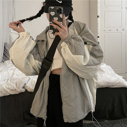 maoxiangshop Vintage Women's Windbreaker Jackets Harajuku Oversized Streetwear Trench Coats Couple Clothes Korean Fashion Top Sun-proof