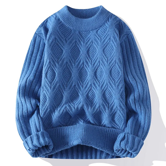 maoxiangshop Autumn Winter Knitted Sweaters Men Fashion Casual Knitting Clothing O Neck Blue Black Pullovers Mens Warm Solid Sweater Man